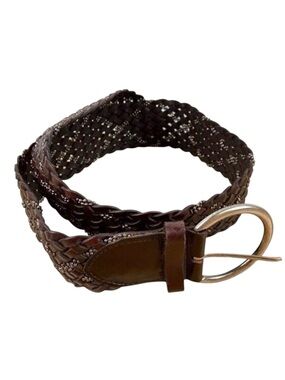 Genuine Breaded Leather belt Coldwater creek brown silver embellishments small